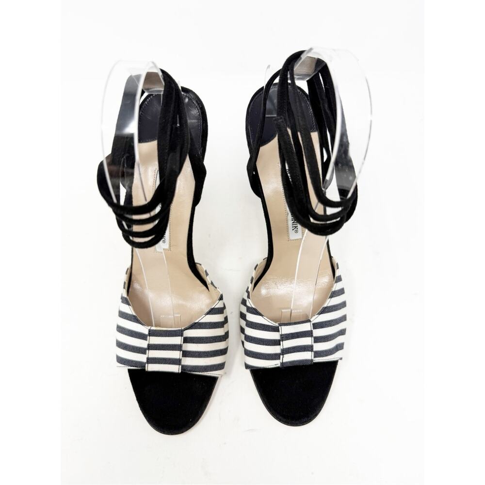 Manolo Blahnik Striped Bow Ankle Wrap Sandal Heels Womens Size EU 41 - Picture 2 of 10